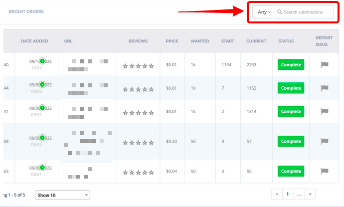 customer dashboard filters