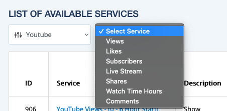 qqtube services & pricing page filters