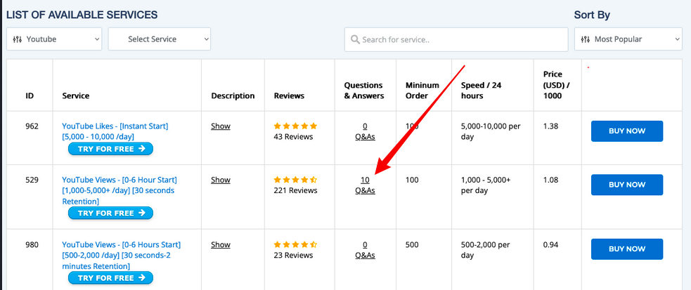 qqtube customer questions on service pricing page