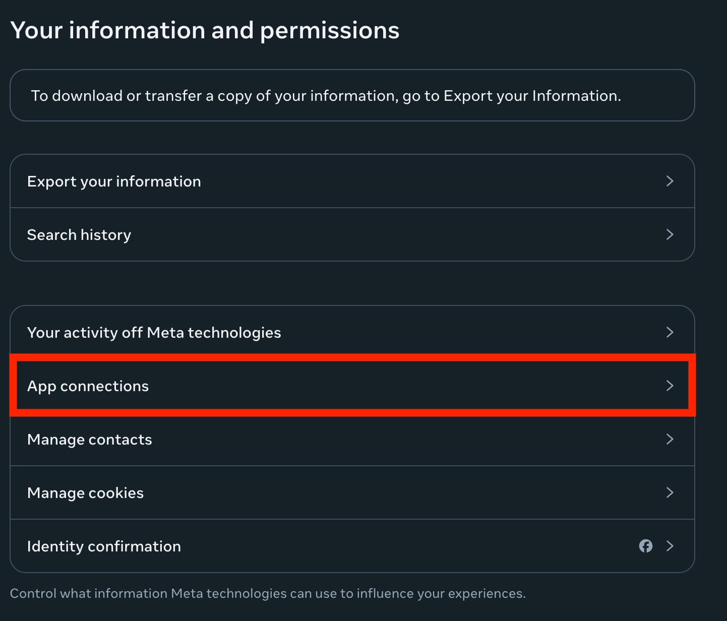 accounts center app connections