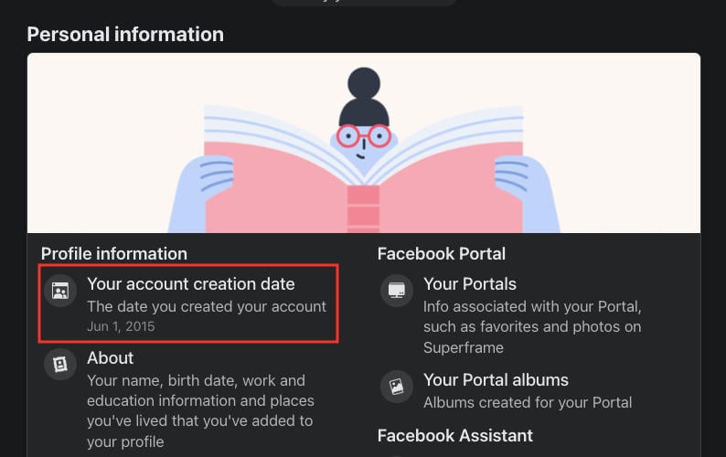 facebook account creation date