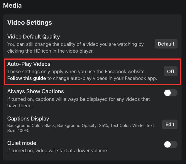 facebook autoplay videos settings