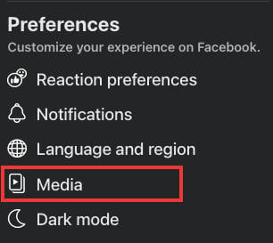 facebook preferences media