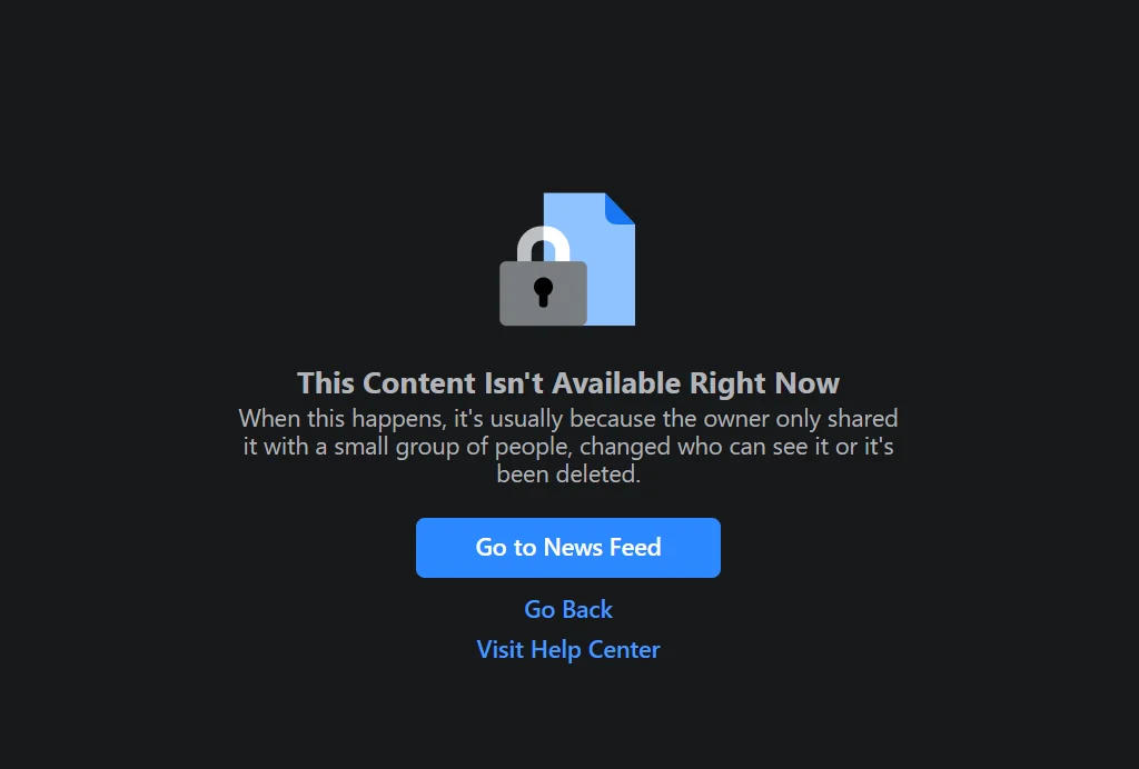 facebook profile page unavailable blocked