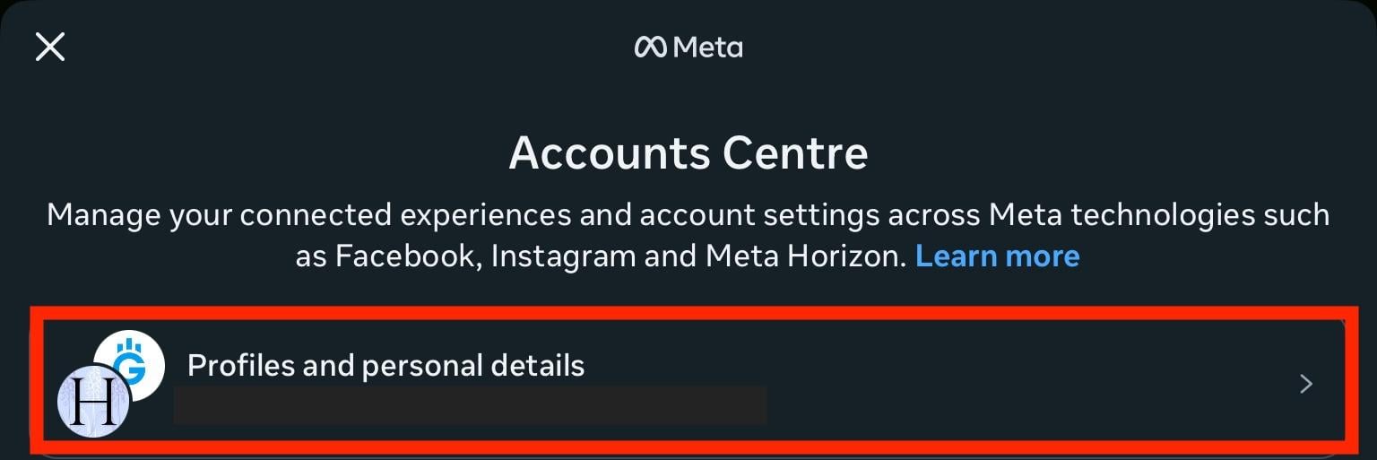accounts center profiles