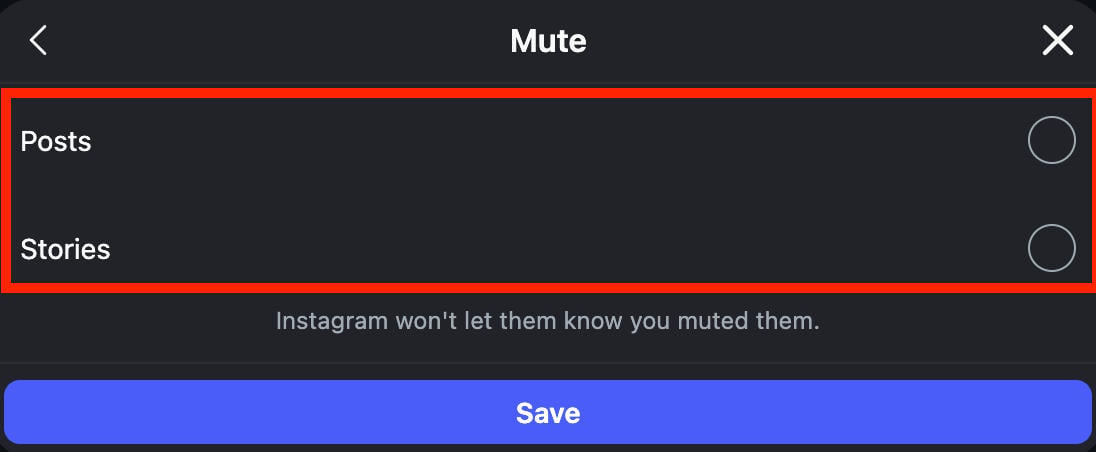instagram mute menu