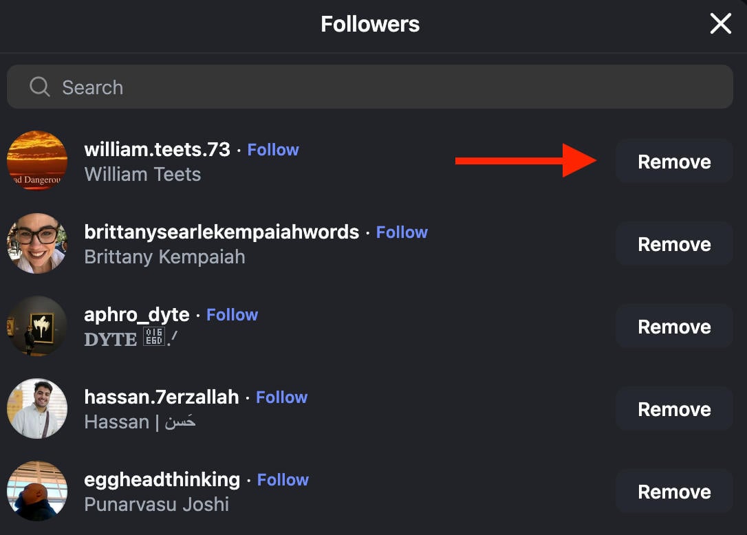 instagram remove followers