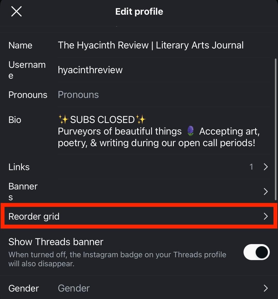 reorder grid