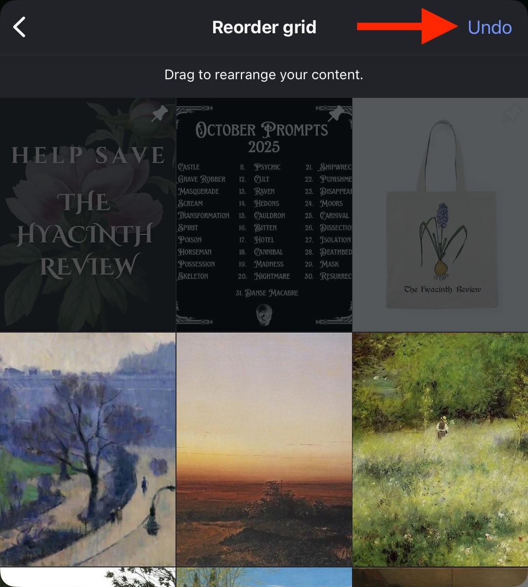 instagram undo reorder grid