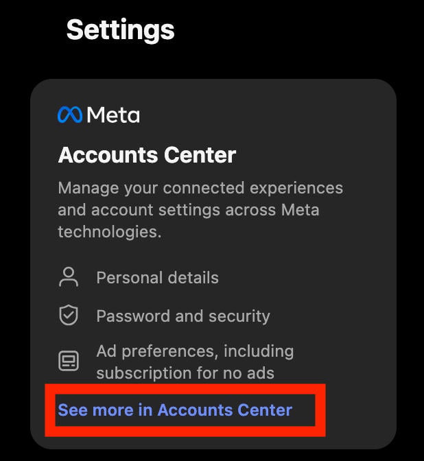 instagram see more in accounts center