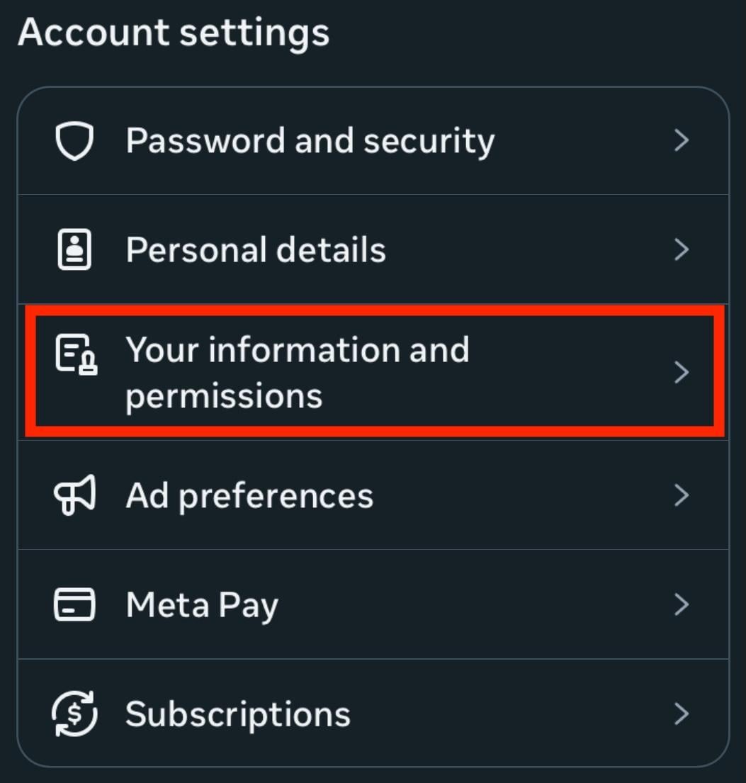 instagram your information and permissions