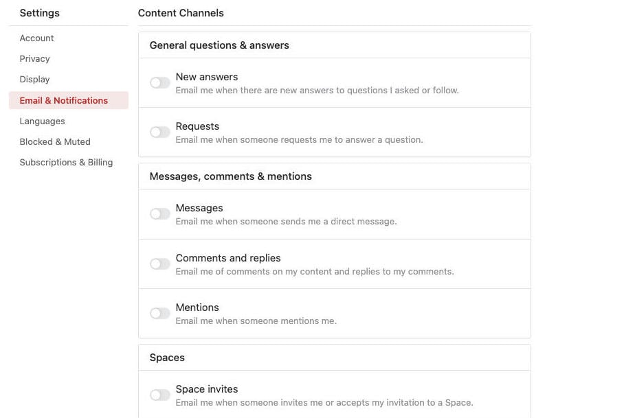 quora email categories