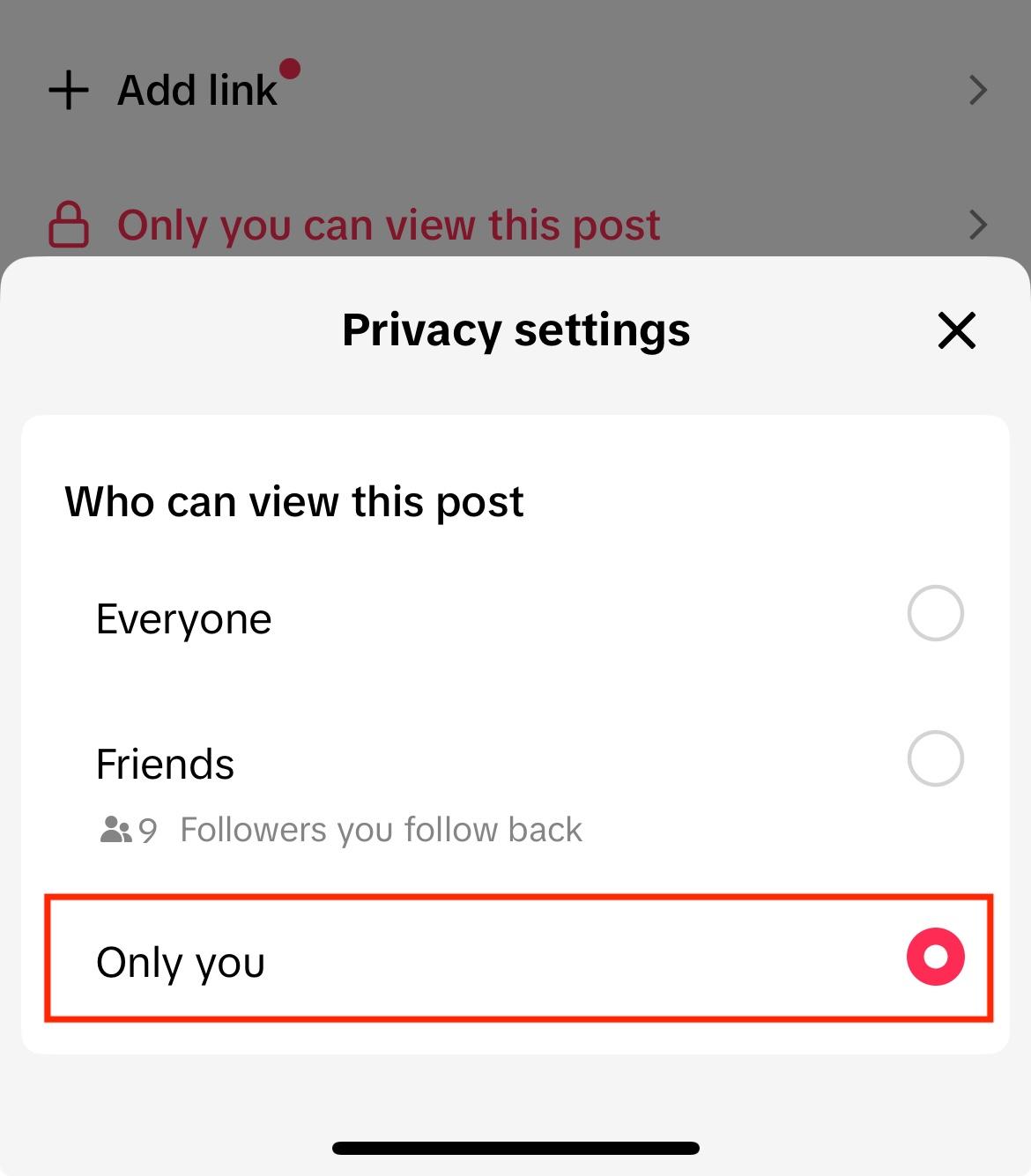 tiktok who can view this post only you