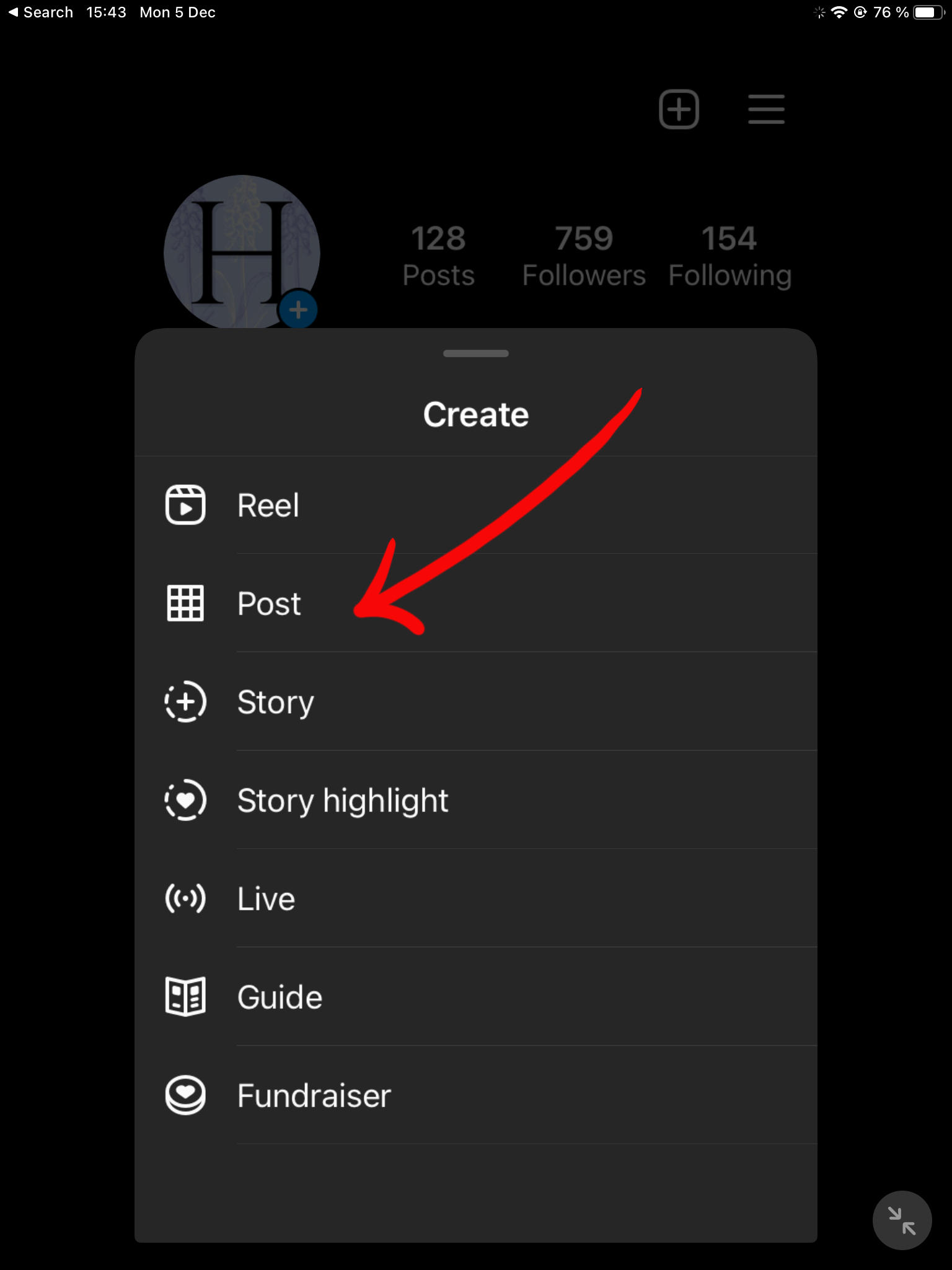 create a new post on instagram
