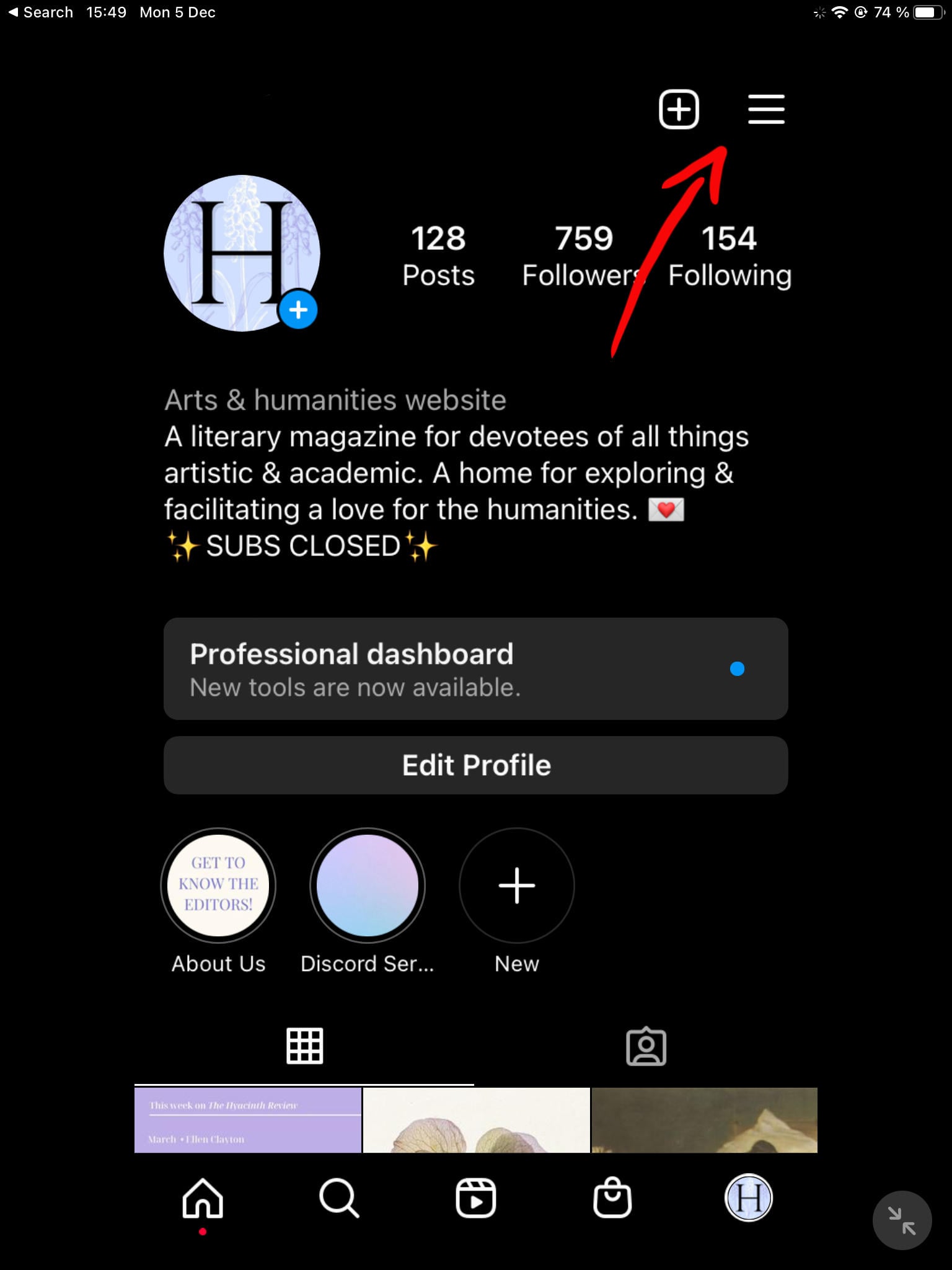 instagram profile settings