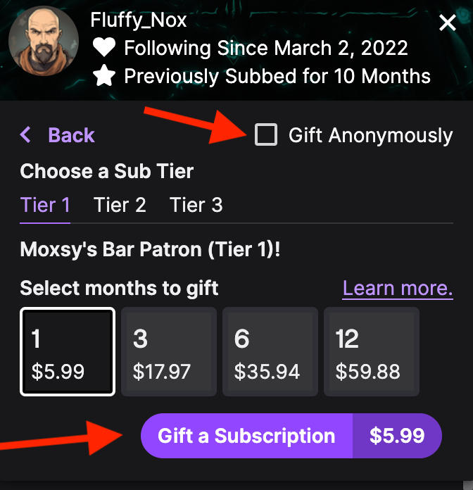 twitch gift a subscription anonymously