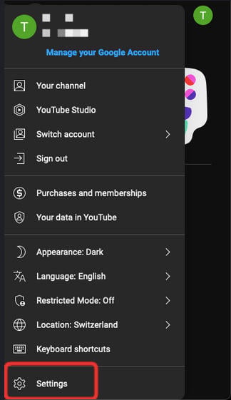 youtube account settings