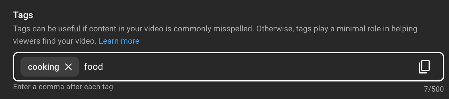 youtube add tags
