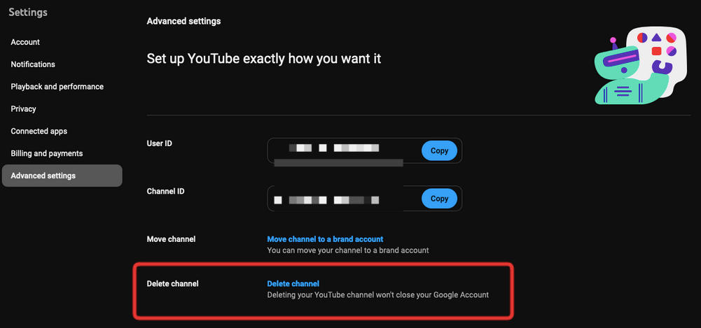 youtube delete account