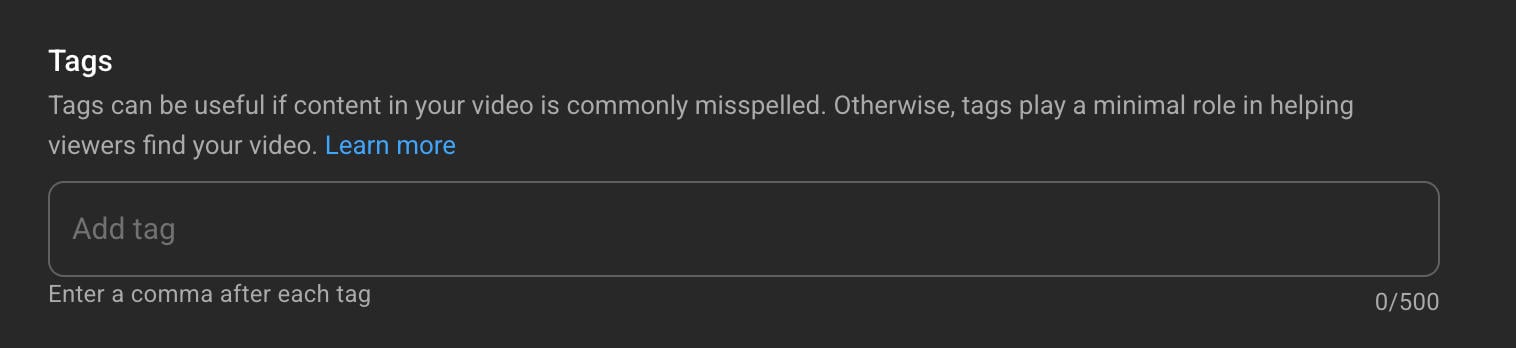 youtube video tags section