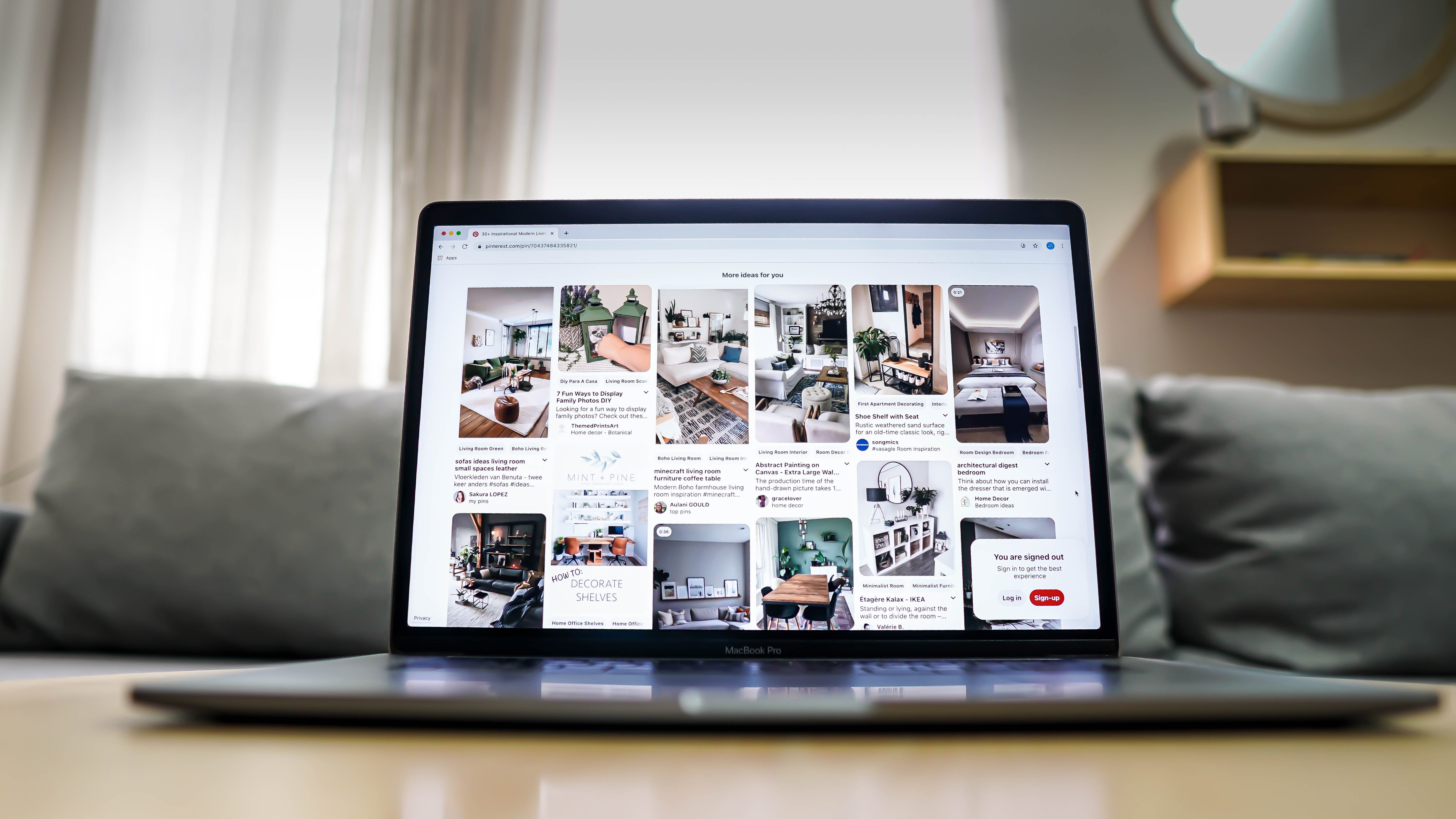 Pinterest homepage on laptop computer